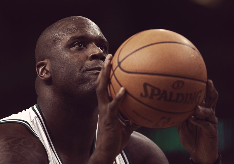 Shaquille O'Neal takes a free throw
